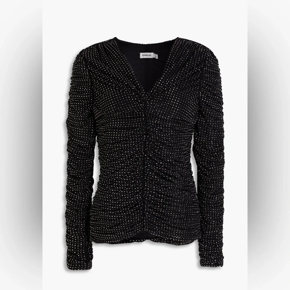 SIMKHAI Black Crystal Embellished Ruched Top – Size M (NWT, $425 Retail) - Picture 2 of 5